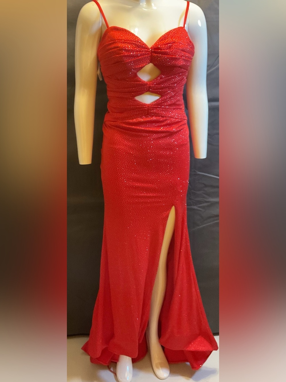 Red Sparkled Evening Gown with Bodice Cutouts